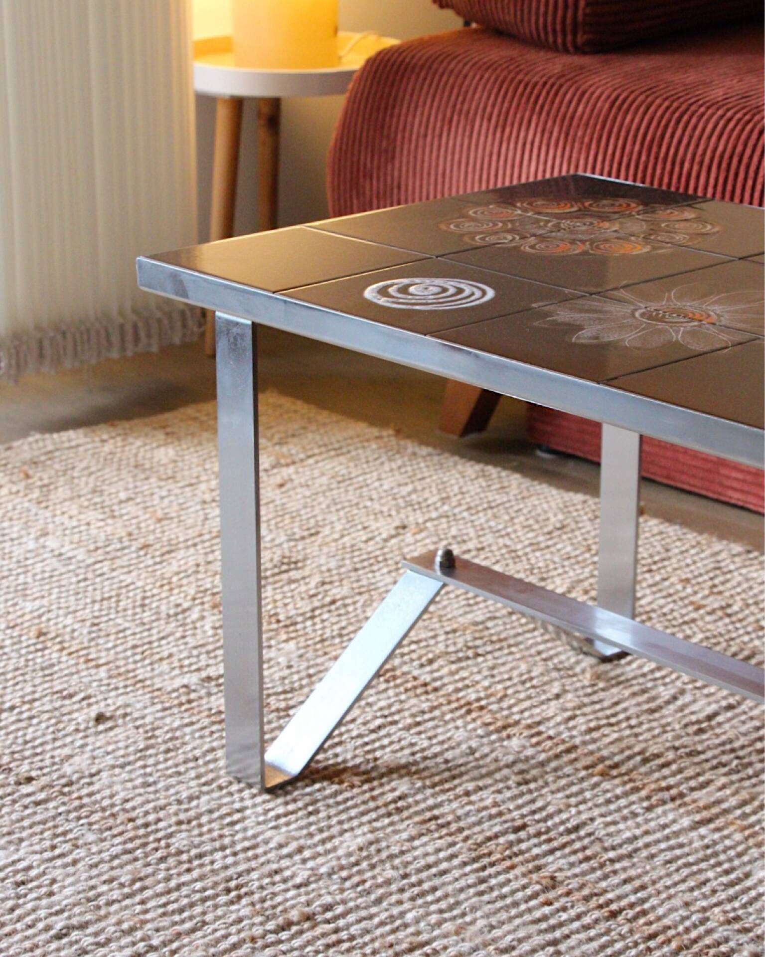 Vintage coffee table in glazed ceramic and metal – 1970s