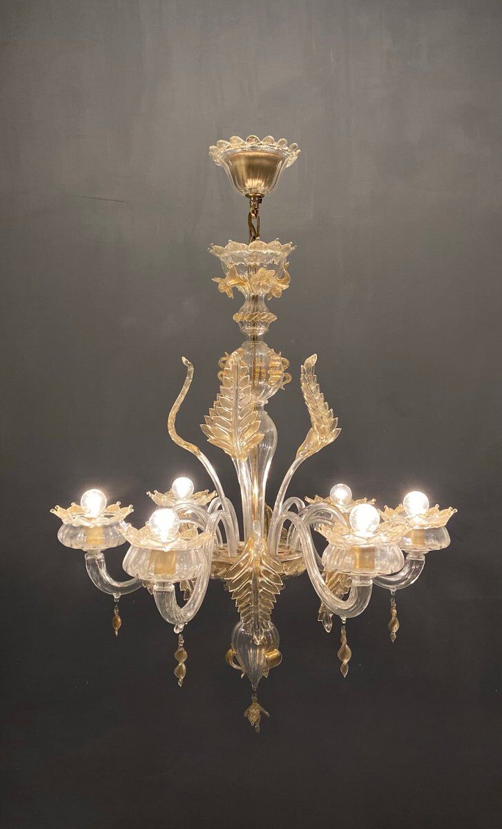 Italian Murano Glass Gold Chandelier by La Murrina