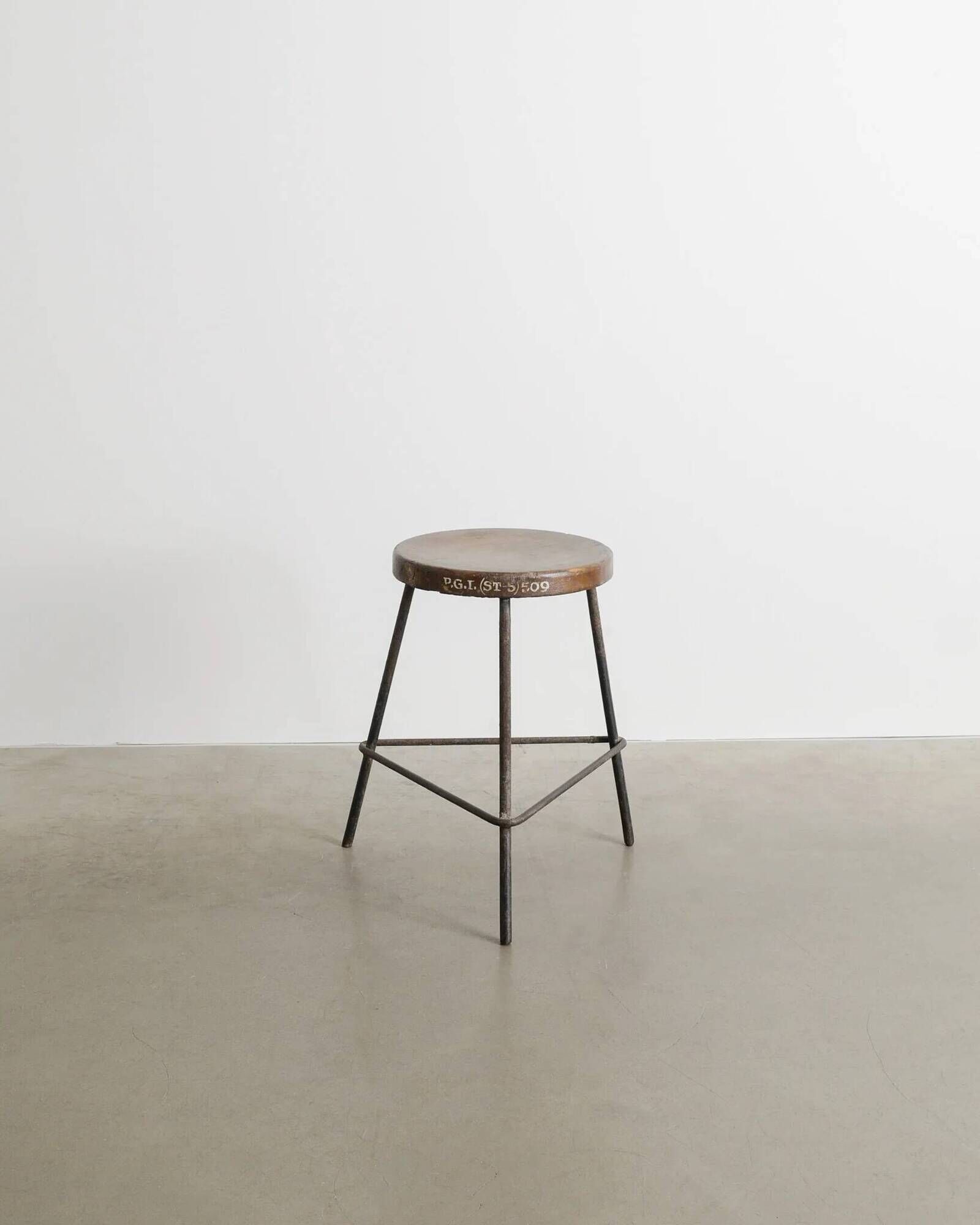 Pierre jeanneret teak and iron low bar stool for chandigarh, 1950s