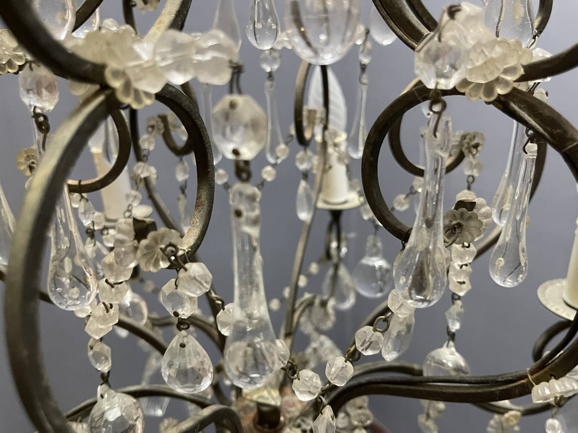 Wrought Iron Murano Glass Chandelier 1950’s 