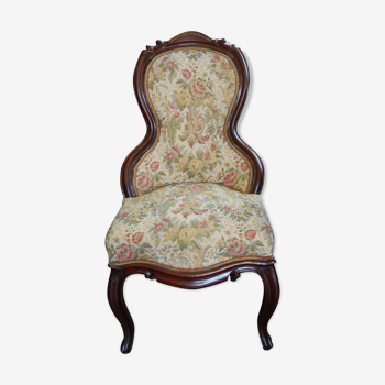 Fauteuil chauffeuse d'époque Louis Philippe à dossier violoné en acajou