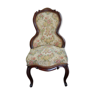 Fauteuil chauffeuse d'époque Louis Philippe à dossier violoné en acajou