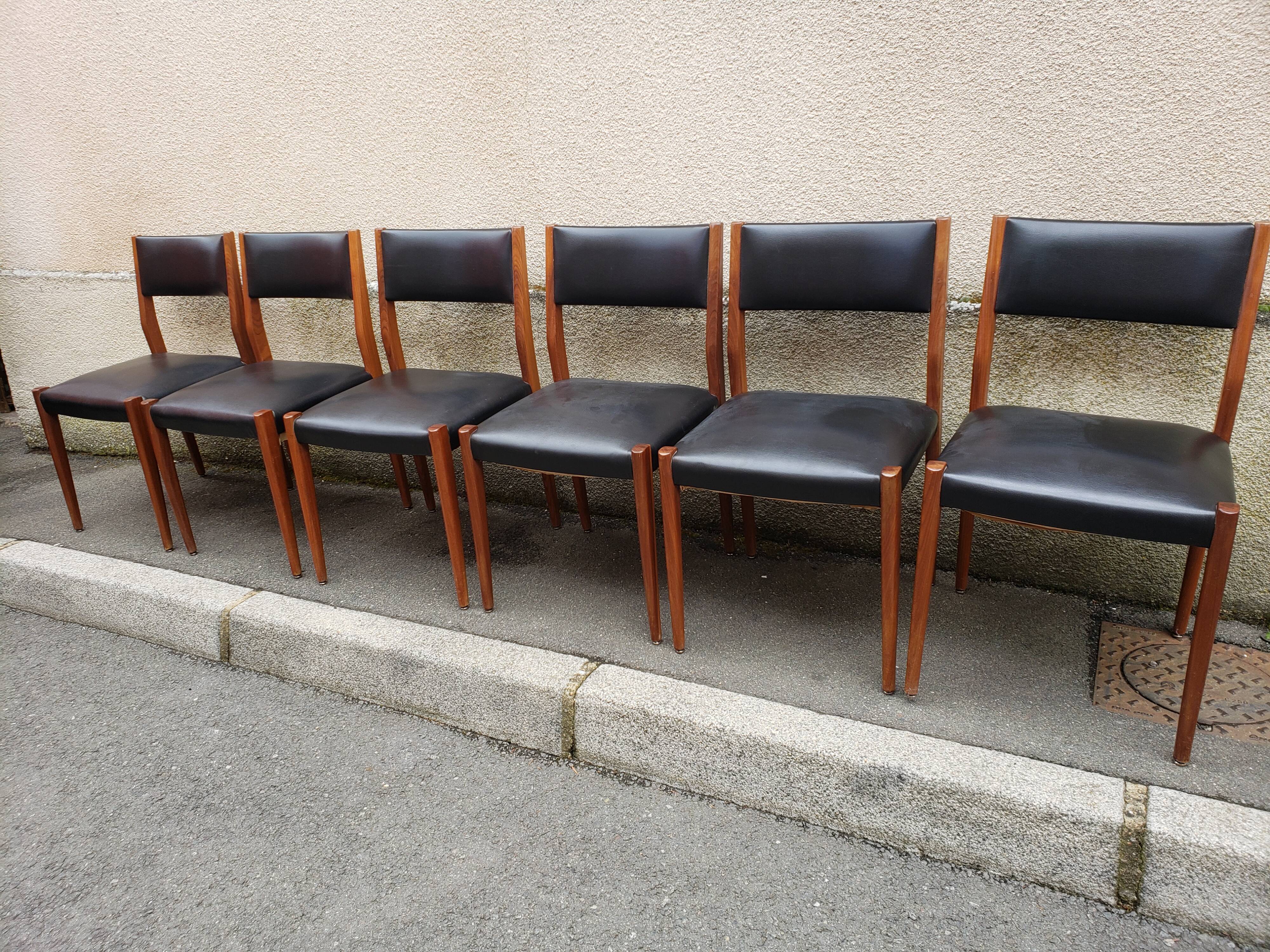 6 scandinavian black and beech chairs