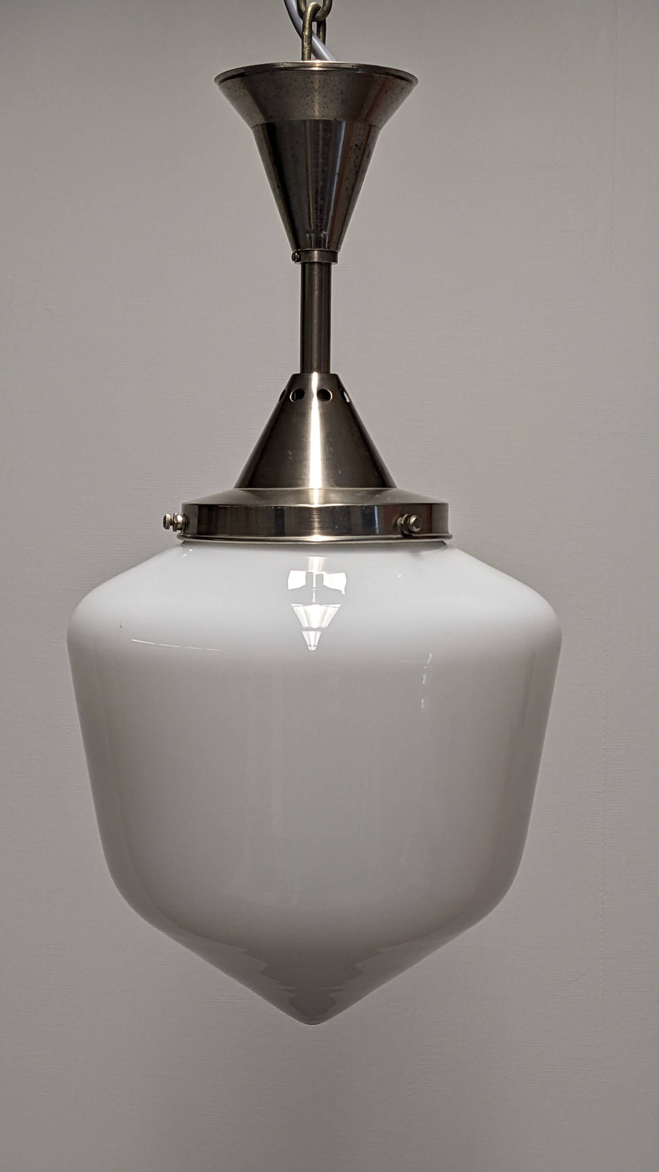 XL Art Deco suspension in white opaline, France circa 1920