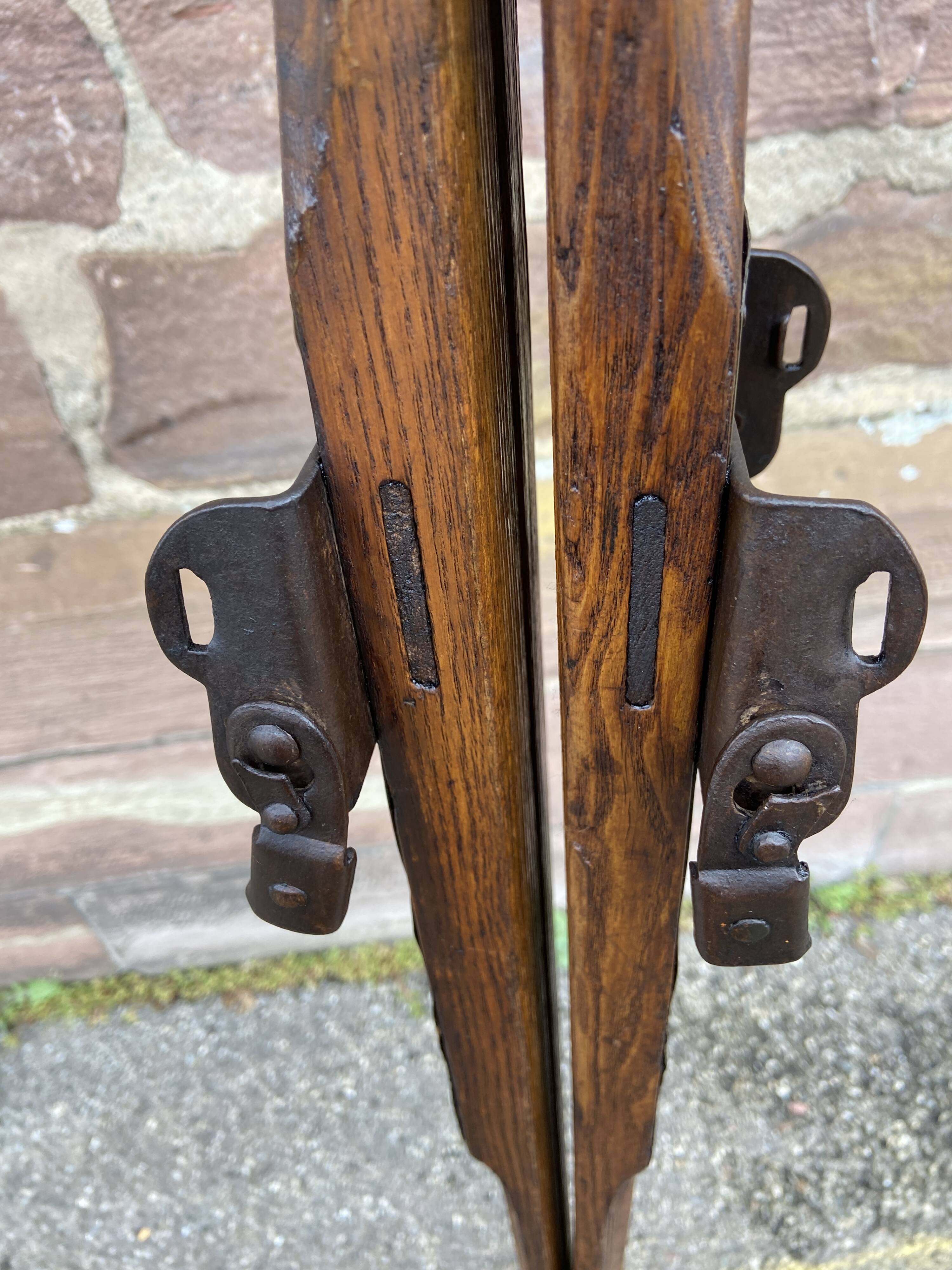 Pair of vintage wooden skis 1900-1920 mountain sport alsace chalet alps