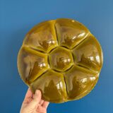 Set of 8 vintage Gien oyster plates in khaki green and black earthenware
