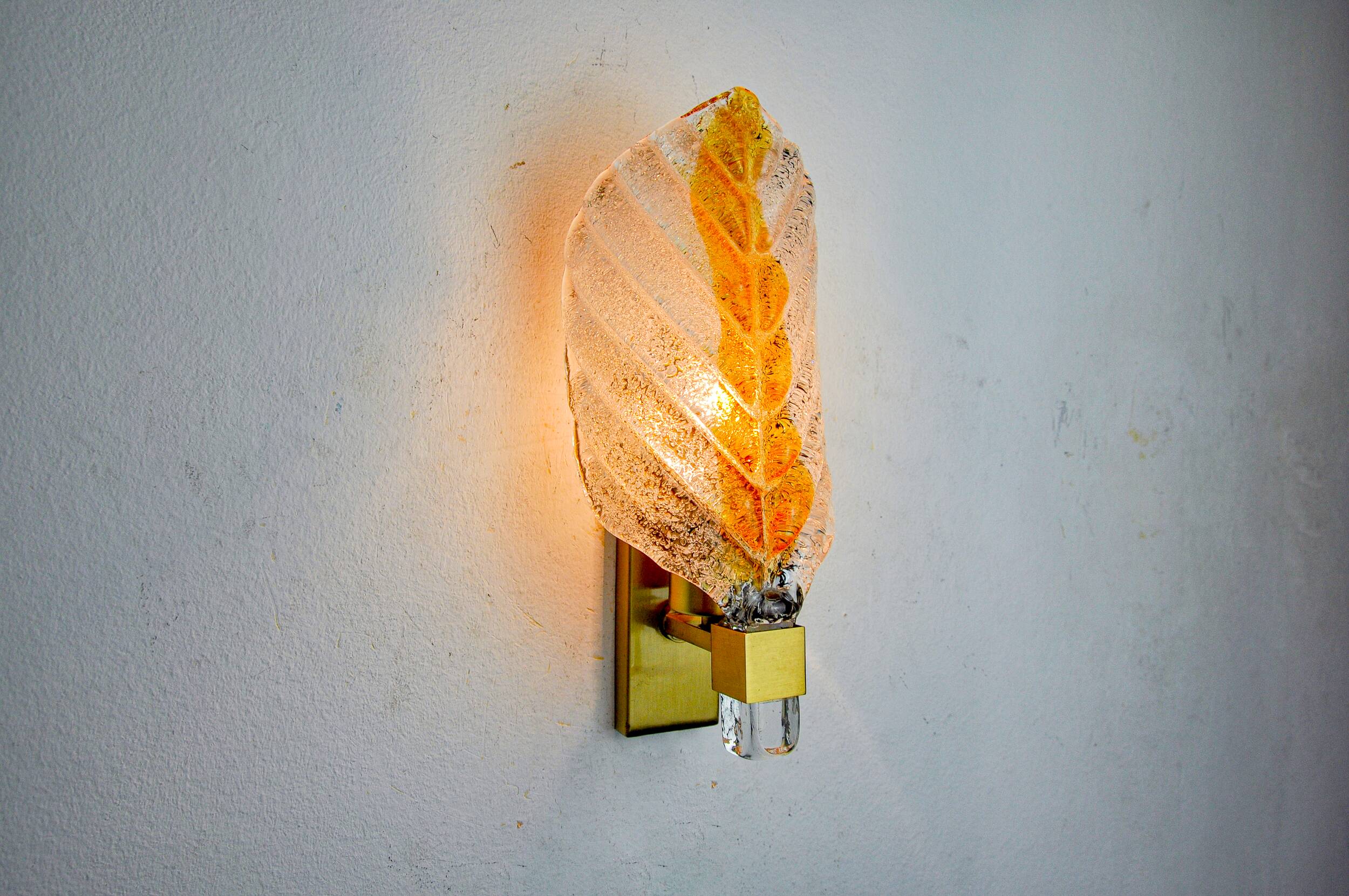 Recessed "leaf" wall light by Mazzega, orange frosted Murano glass, Italy, 1970