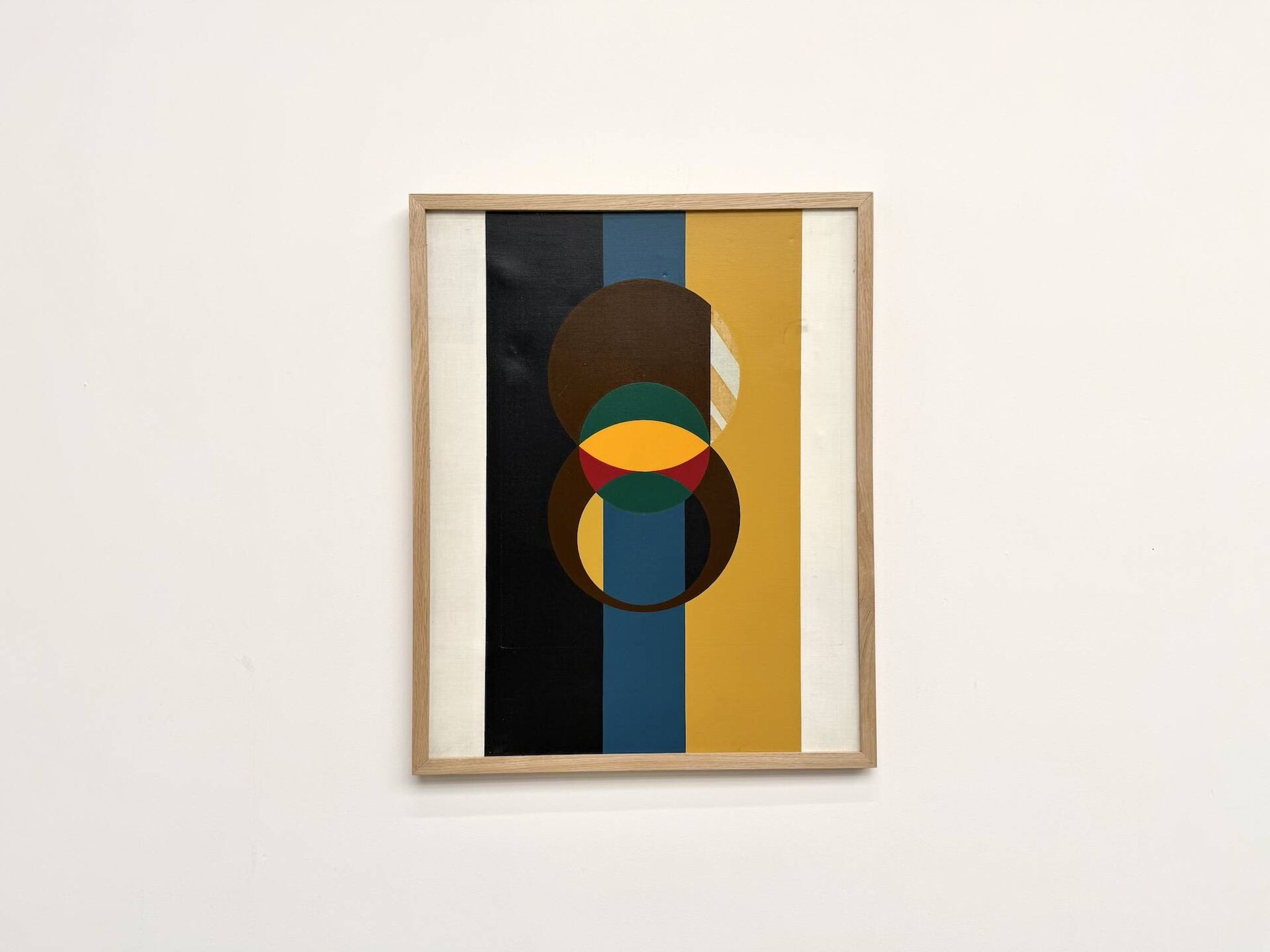 Composition aux cercles et bandes verticales, huile sur toile