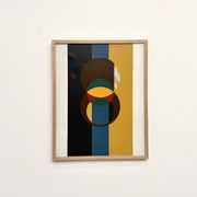 Composition aux cercles et bandes verticales, huile sur toile