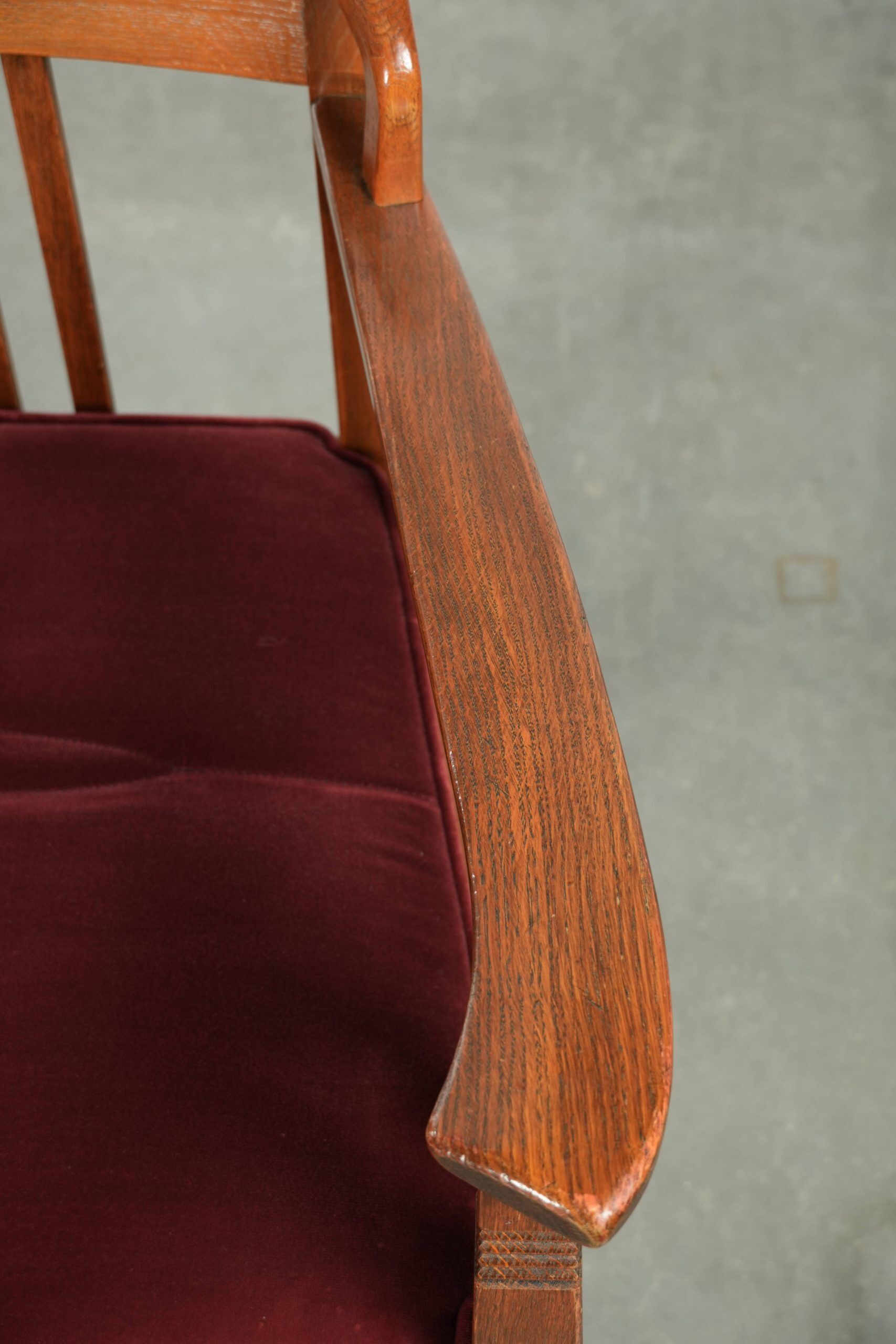 Set of two Art Nouveau design dining chairs with  red fabric upholstery