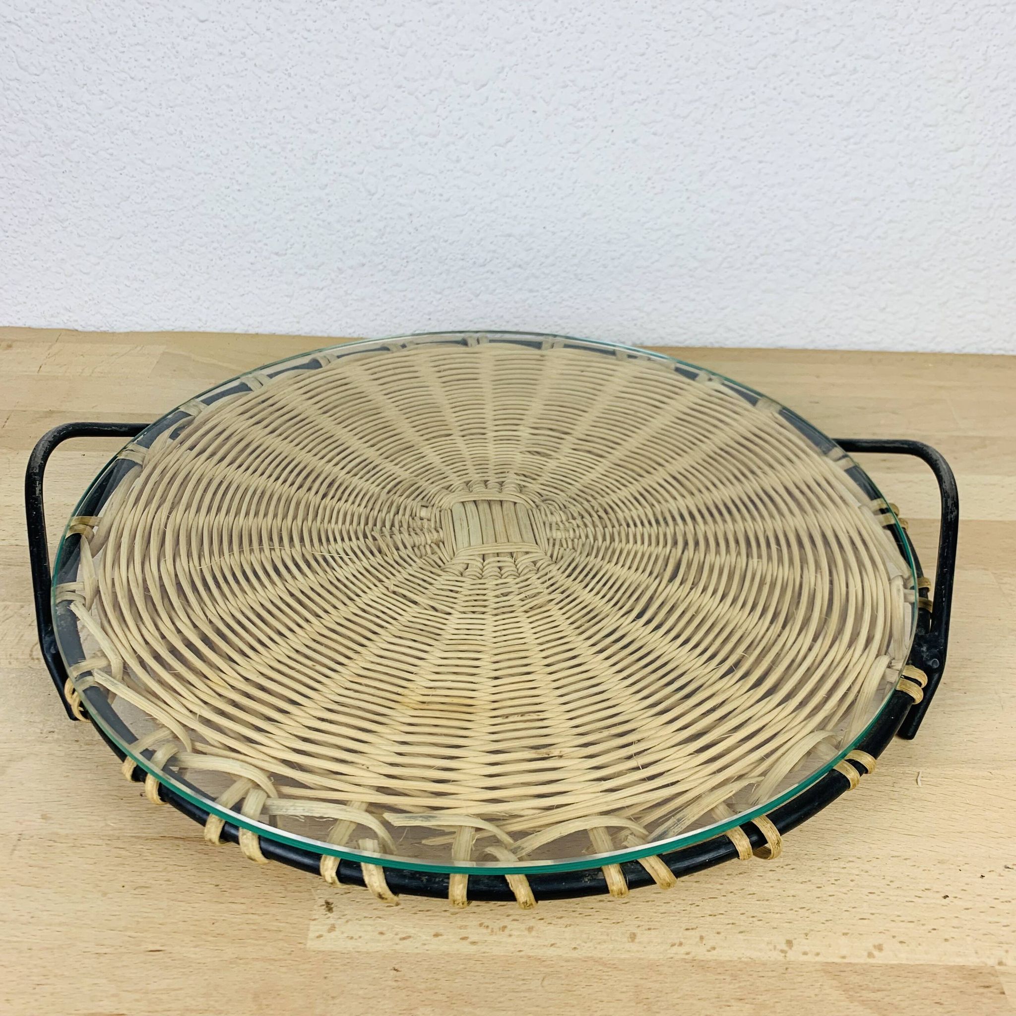 50s metal rattan tray
