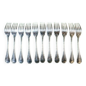Set of 11 Christofle fish forks in silver-plated metal, Ruban model