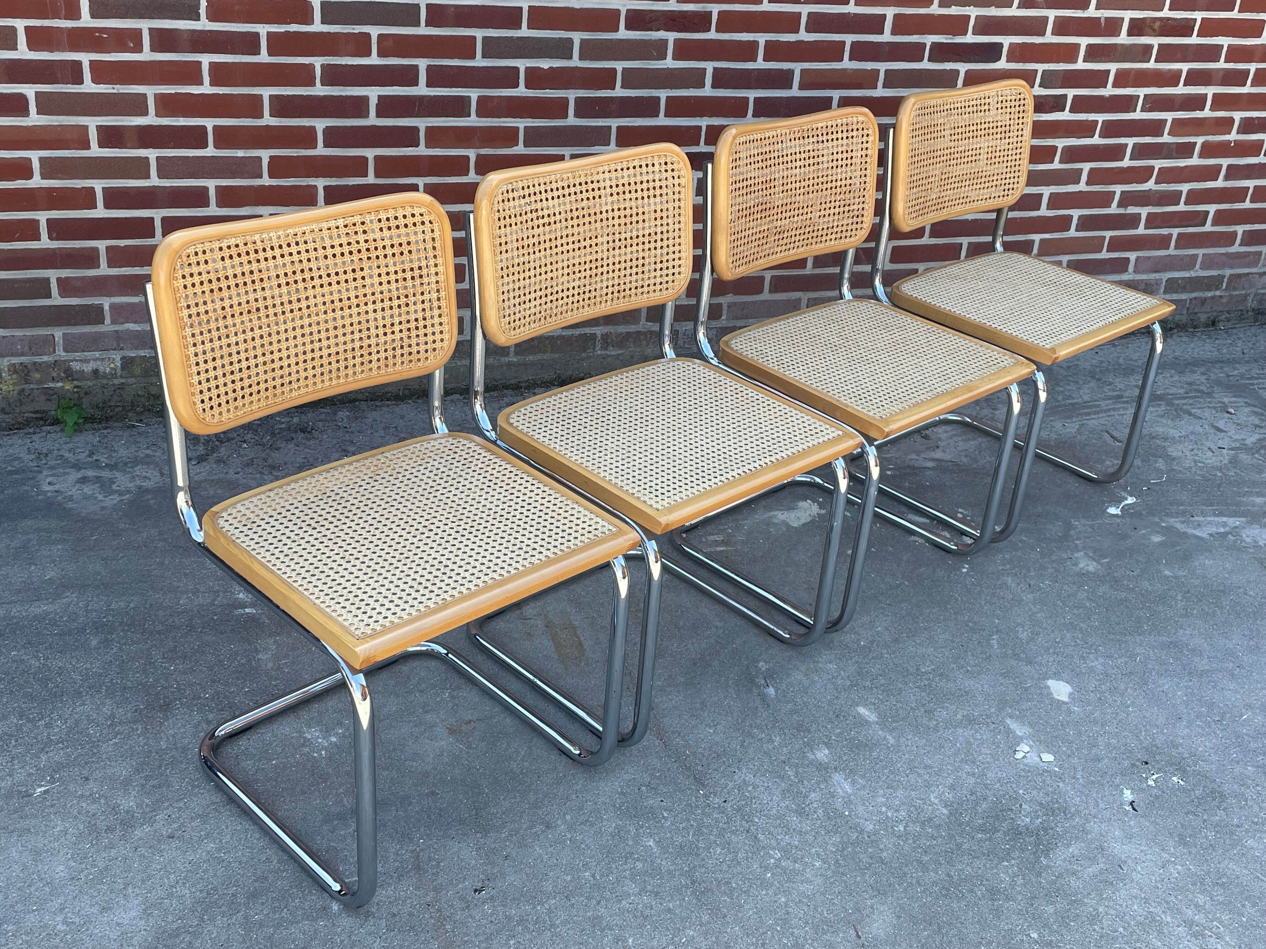 Set of 4 Cesca chairs model b32 in chrome made in italy by Marcel Breuer