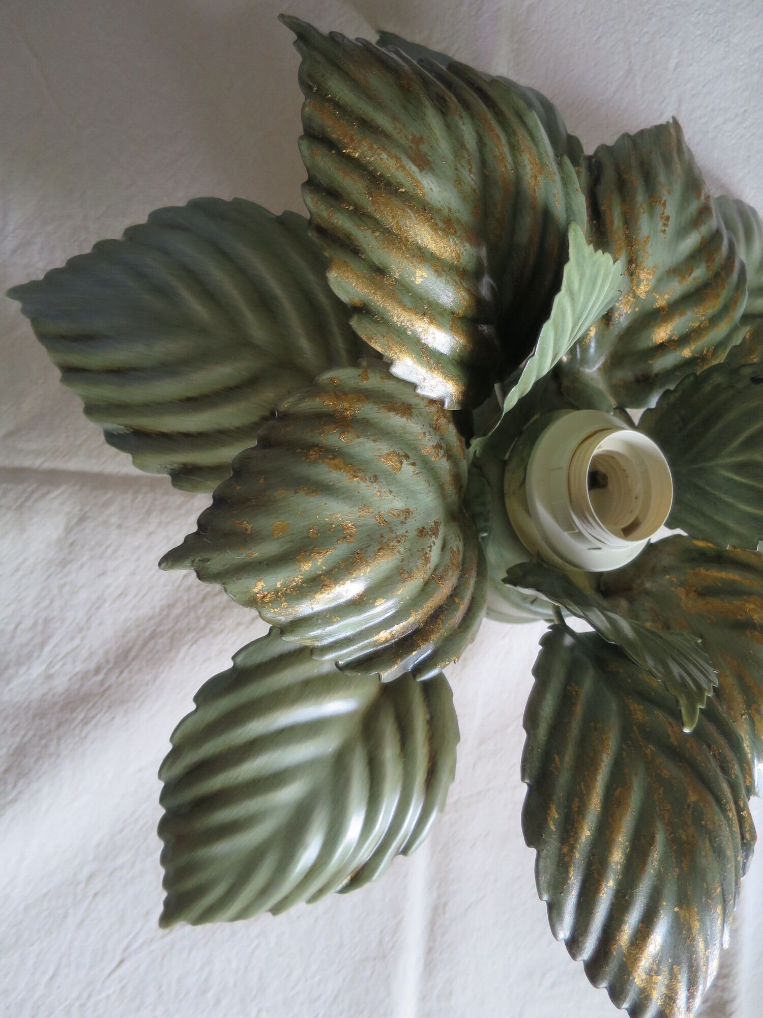 ceiling lamp or wall lamp masca flower leaves metal golden green 40 cm