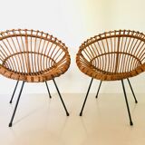 Pair of rattan armchairs, italy 60s