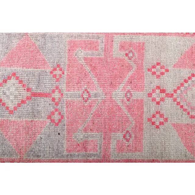 1970s Vintage Turkish Oushak Handmade Wool Cotton Pink Runner Rug 90x312