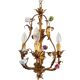Lustre vintage italien en porcelaine roses dorées et dorées baroque rococco 1950