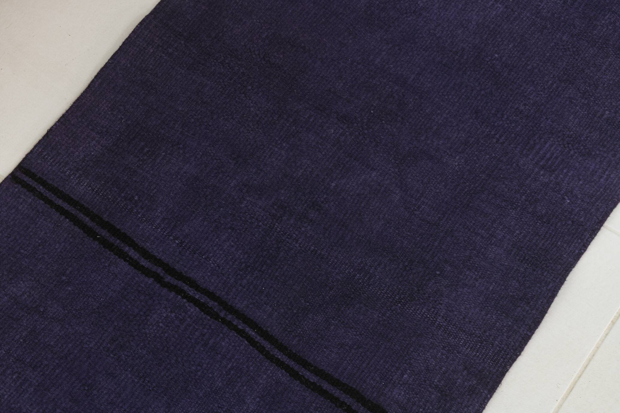 Purple Black Turkish Vintage Runner Rug, 74x346Cm