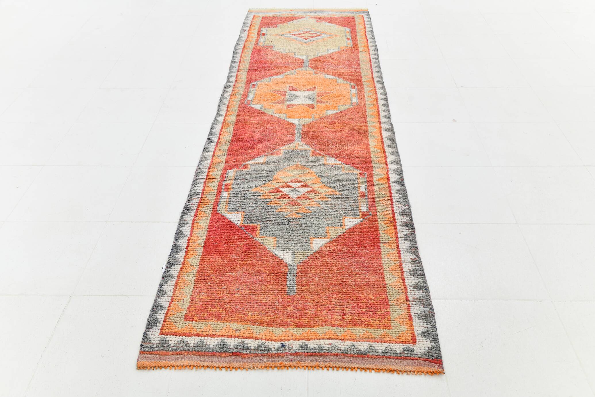 Tapis de couloir bohème en laine vintage aux couleurs neutres, 86 x 323 cm