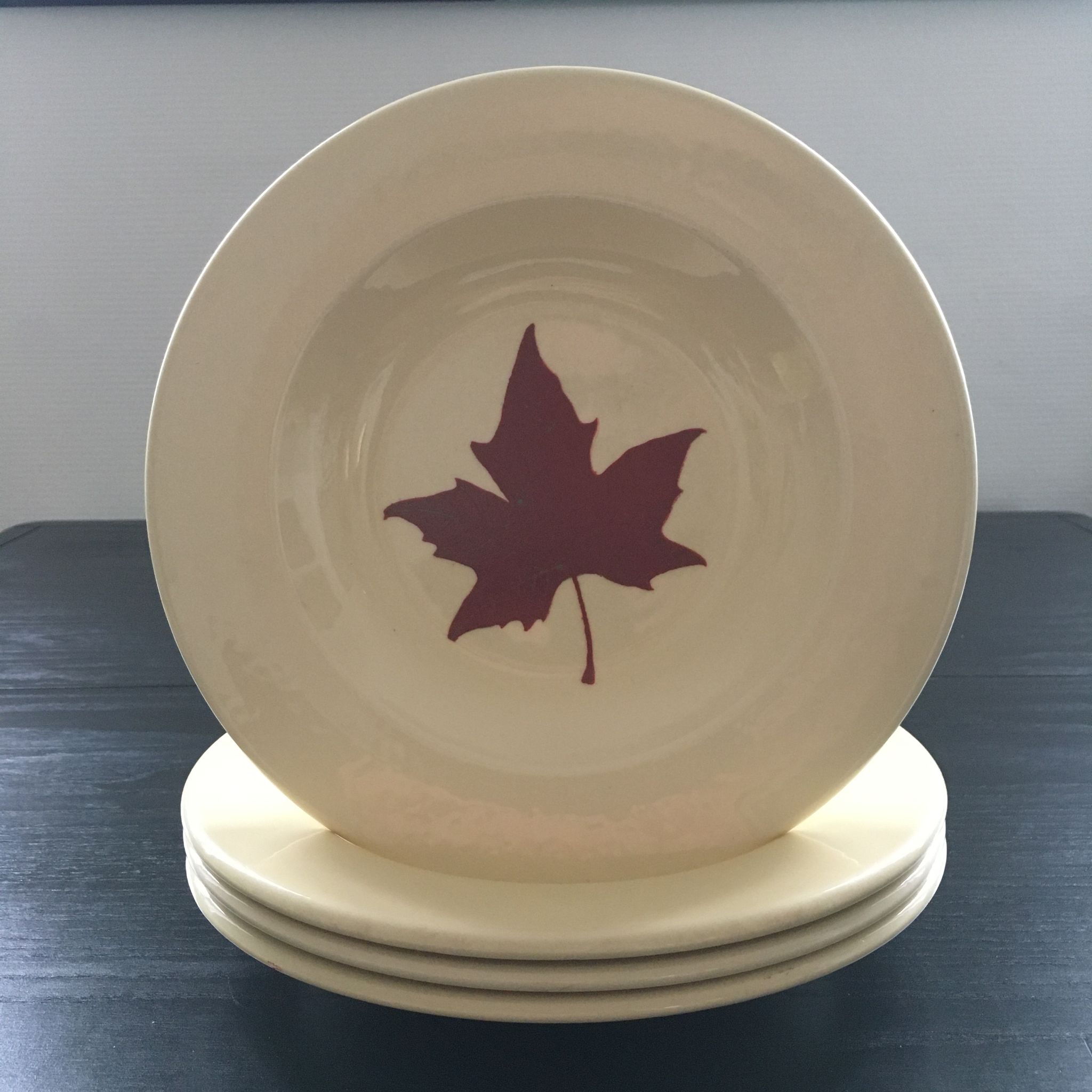 Lot 4 assiettes décor feuille