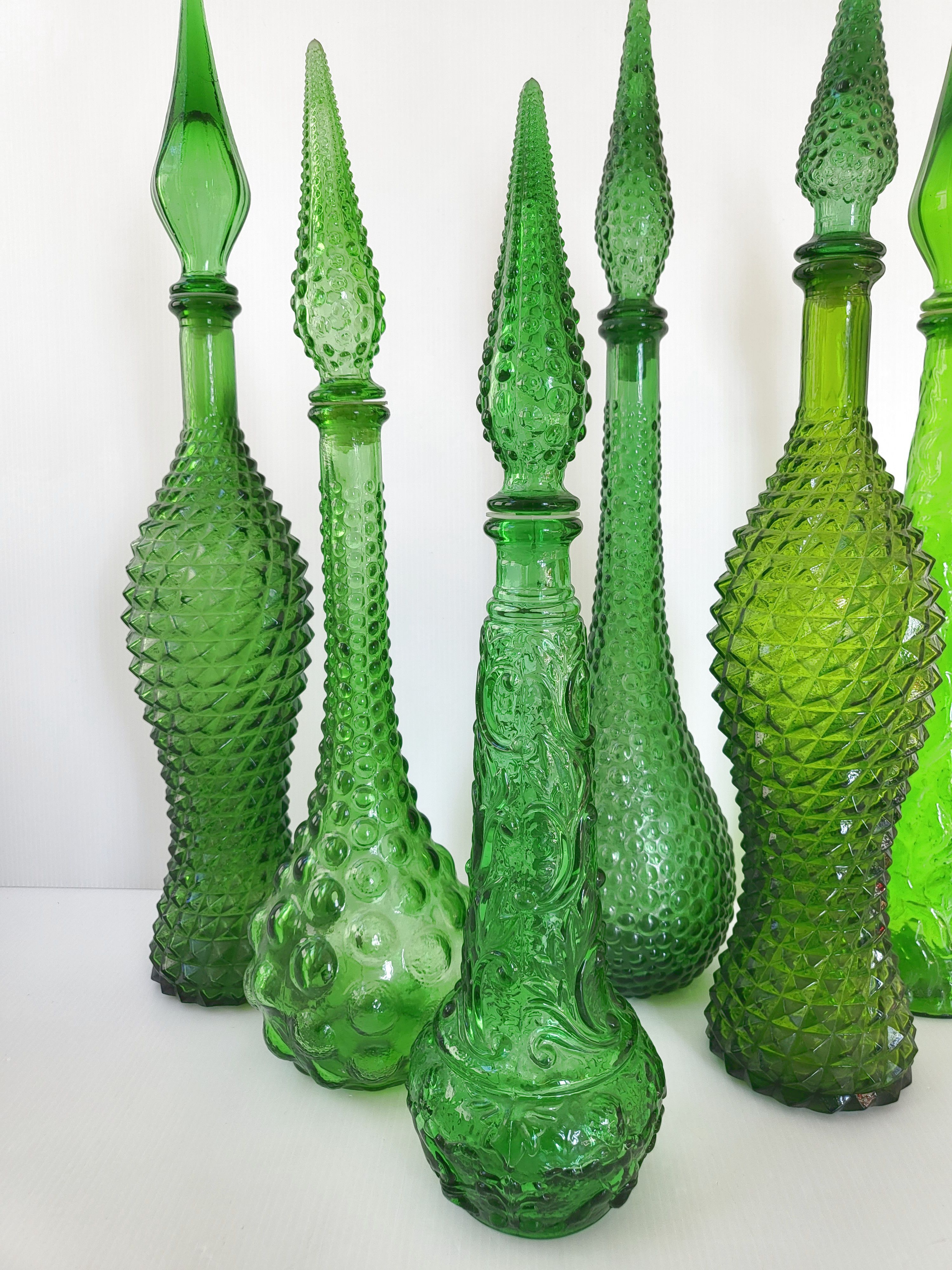 Set of 21 vintage Empoli decanters