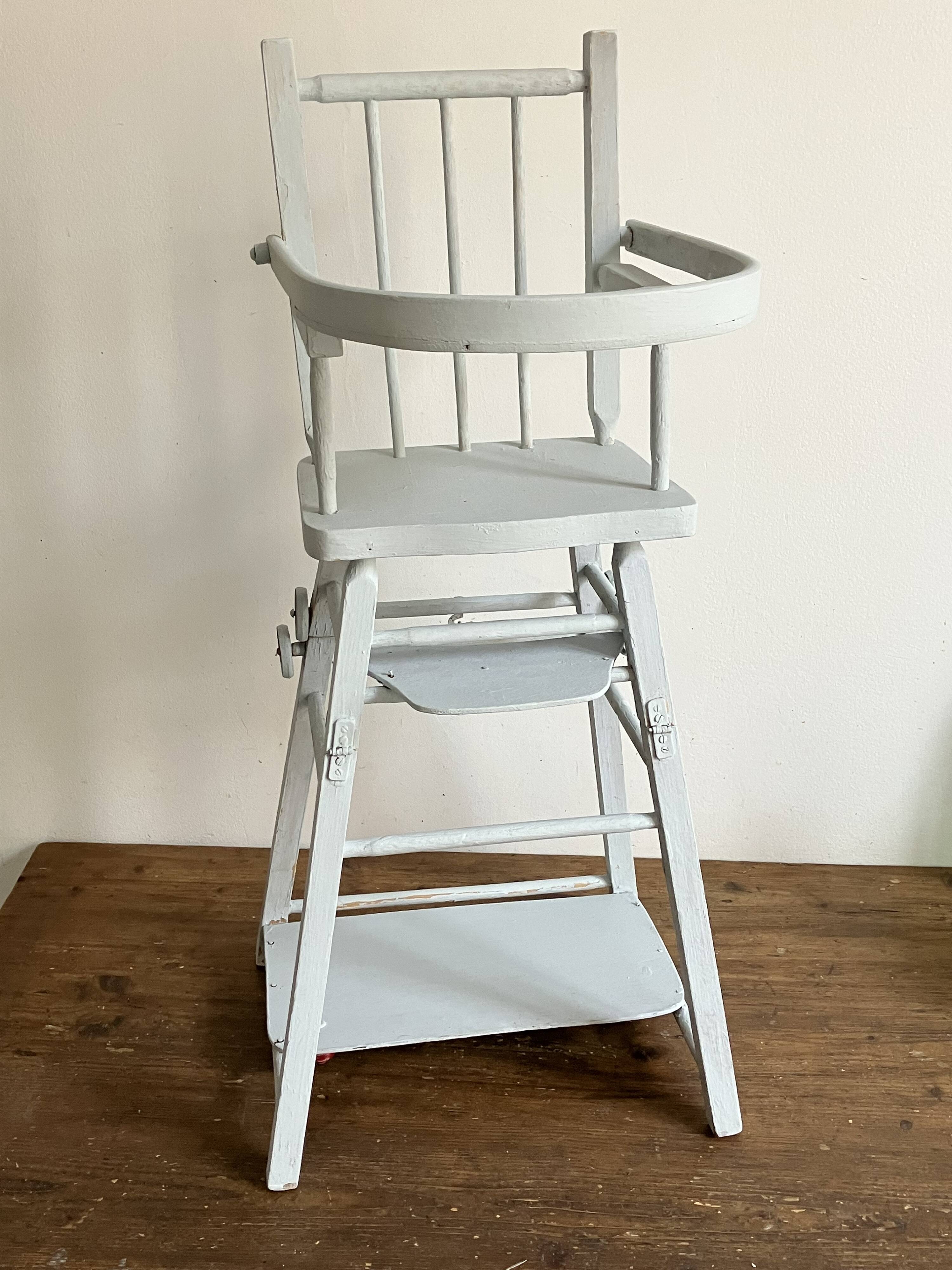 Chaise Haute Pour Poupée Bayer Chic - Réglable, Pliable, Jusqu'à 50 Cm - Gris Et Bleu Marine