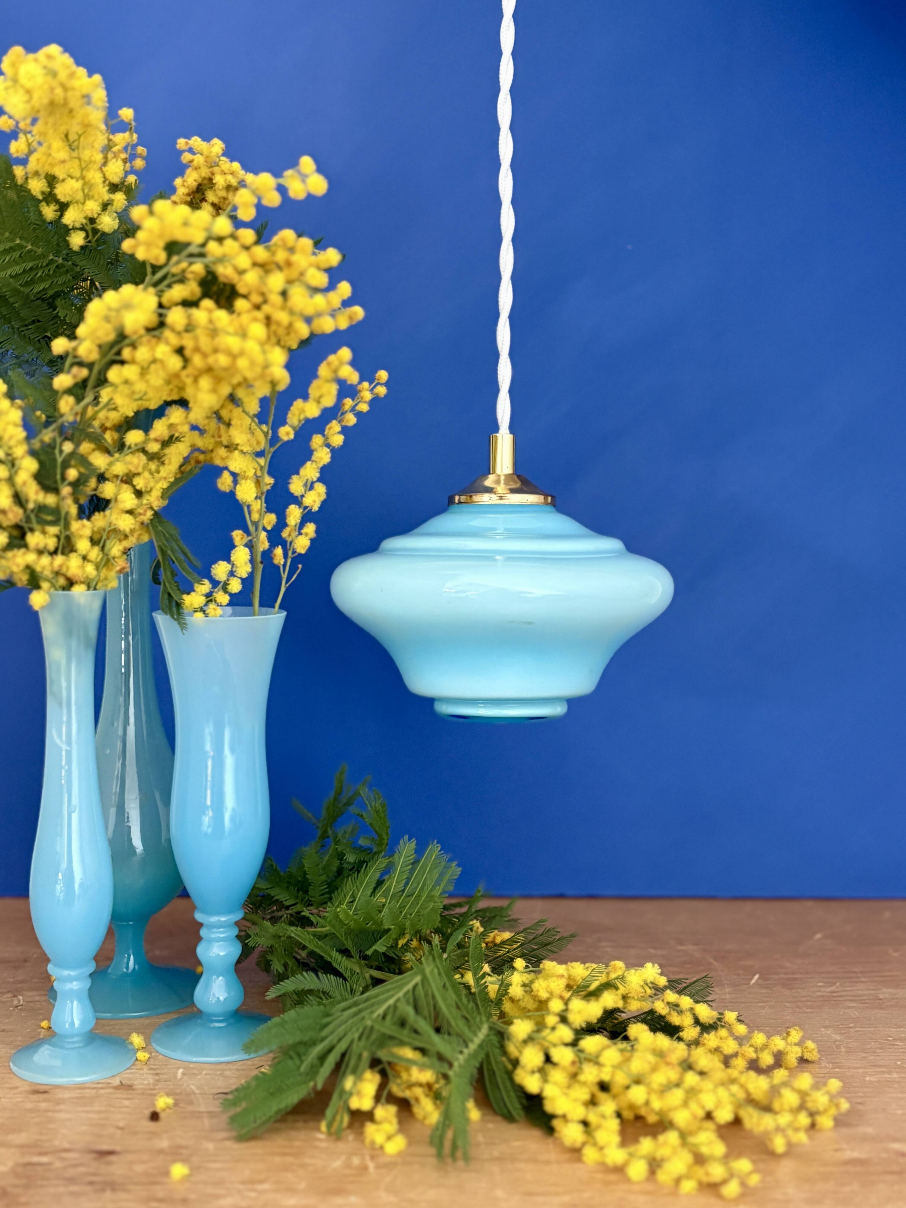 Vintage blue opaline suspension globe