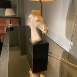 Vintage Neo Classic-style lamp in resin and golden lampshade