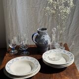 Set of 10 small soup plates with blue flower frieze pattern