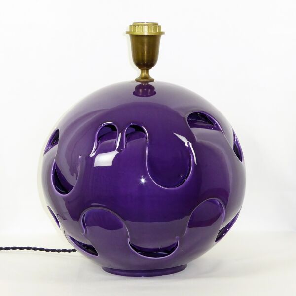 Lampe boule céramique façonnée prune 1970