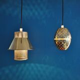 Pair of hanging lamps brass perforated Hans - Agne Jakobsson, 1960