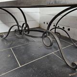 oval coffee table from the 60s, ceramic tray with decoration of flowers and birds