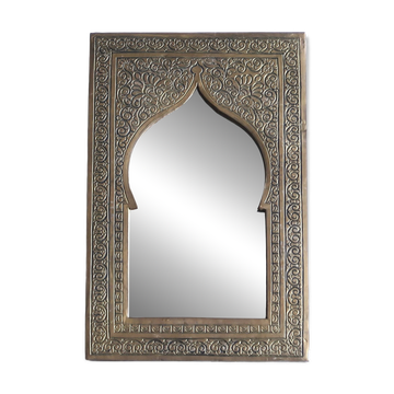 Rectangular Moroccan mirror in brass resembling a door, 1970s.