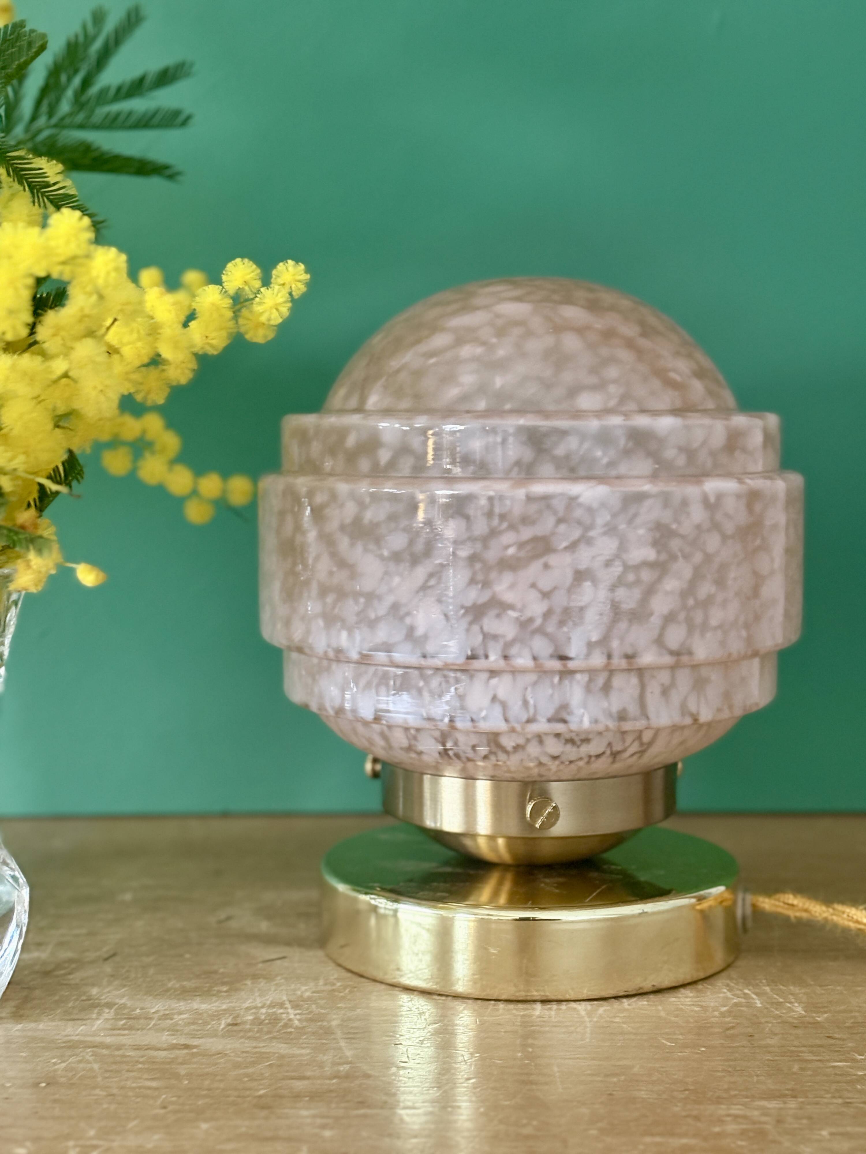 Vintage glass globe table lamp in pink from Clichy.