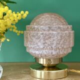 Vintage glass globe table lamp in pink from Clichy.