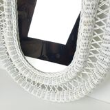 Large framed white wicker mirror 1970s  57x72cm