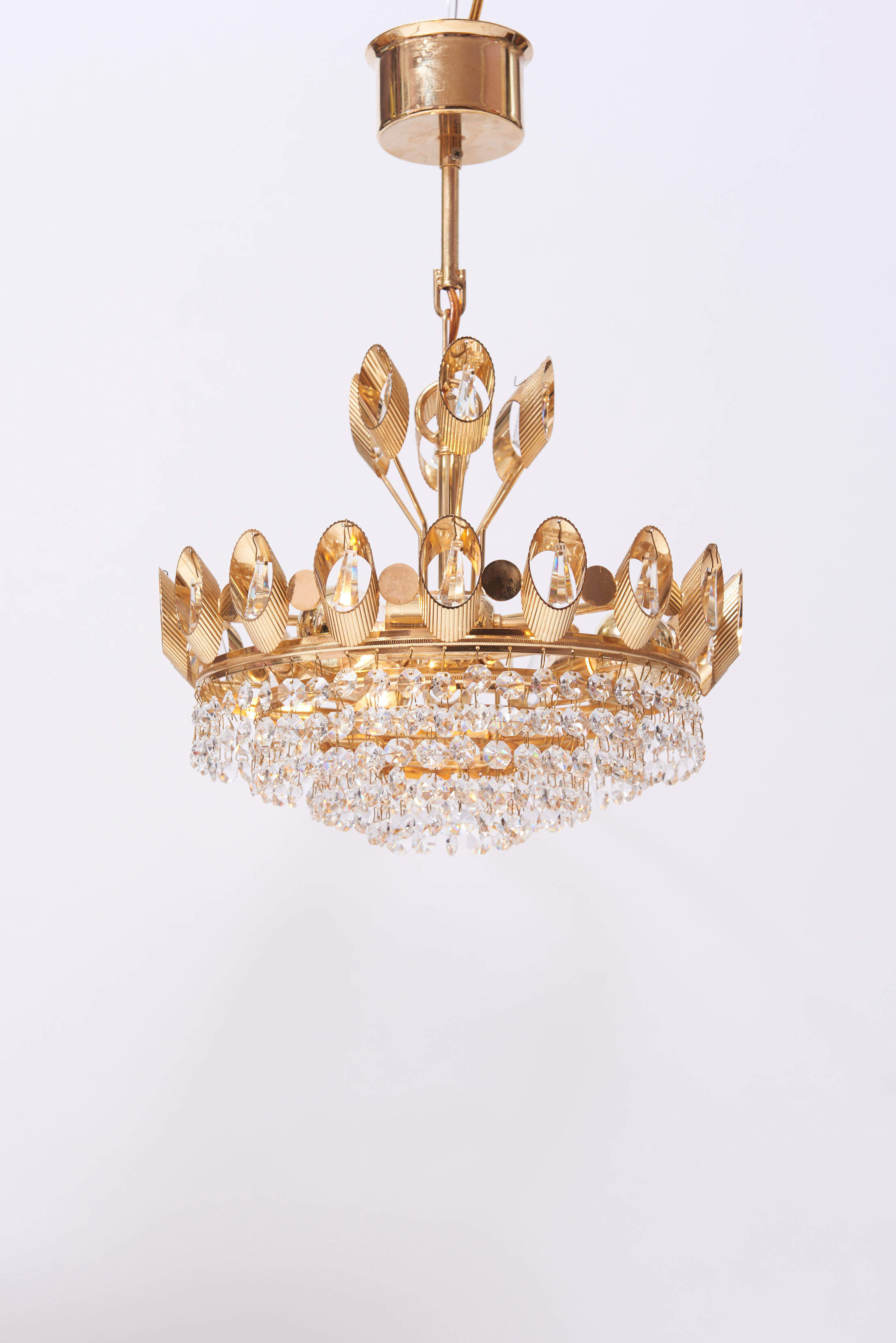 Brass and crystal chandelier by Palwa, 1960