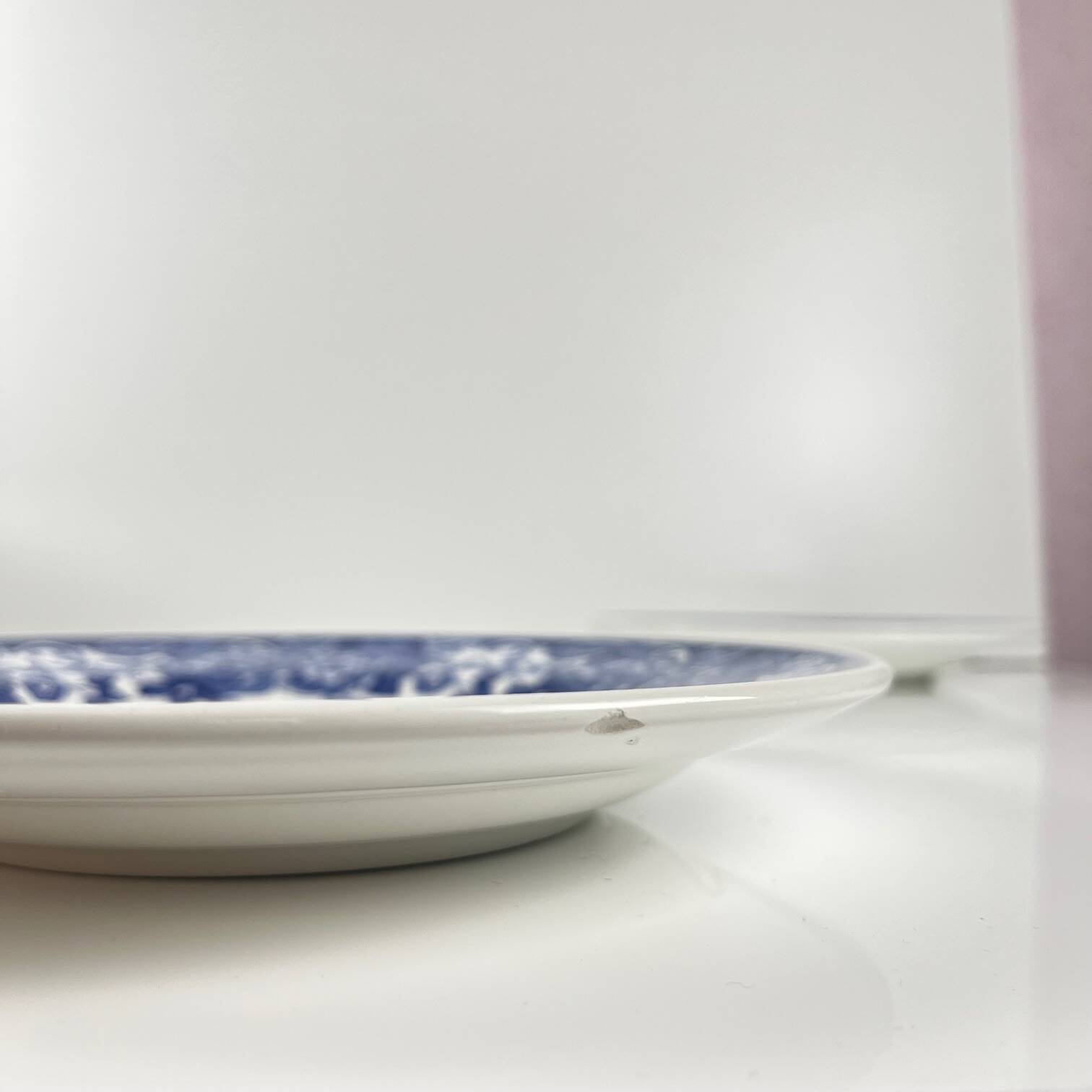 Set of 10 blue earthenware dessert plates with floral and bird decoration
