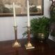 Pair of wood and brass candle holders