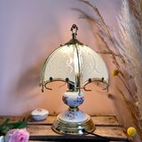 Lampe dorée pied porcelaine style tiffany