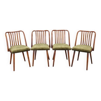 Set of four 1960s Šuman mid-century beech dining chairs, restored upholstery