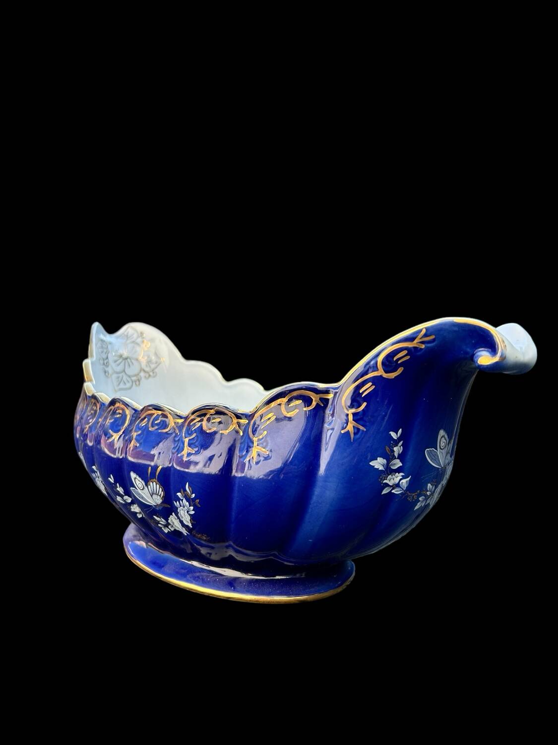 large old centerpiece, ARPO porcelain made in Romania, midnight blue and gold