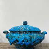 Glacier ennamel tureen vintage turquoise blue 1960 / cyclops varnished earthenware by Charles Cart