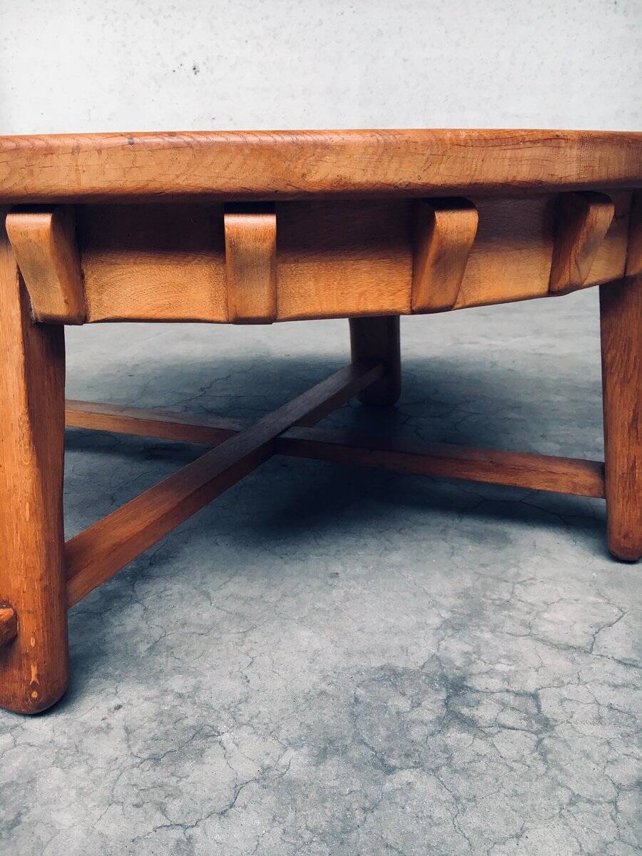 Brutalist Handcrafted Oak Coffee Table, Netherlands, 1950s