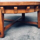Brutalist Handcrafted Oak Coffee Table, Netherlands, 1950s