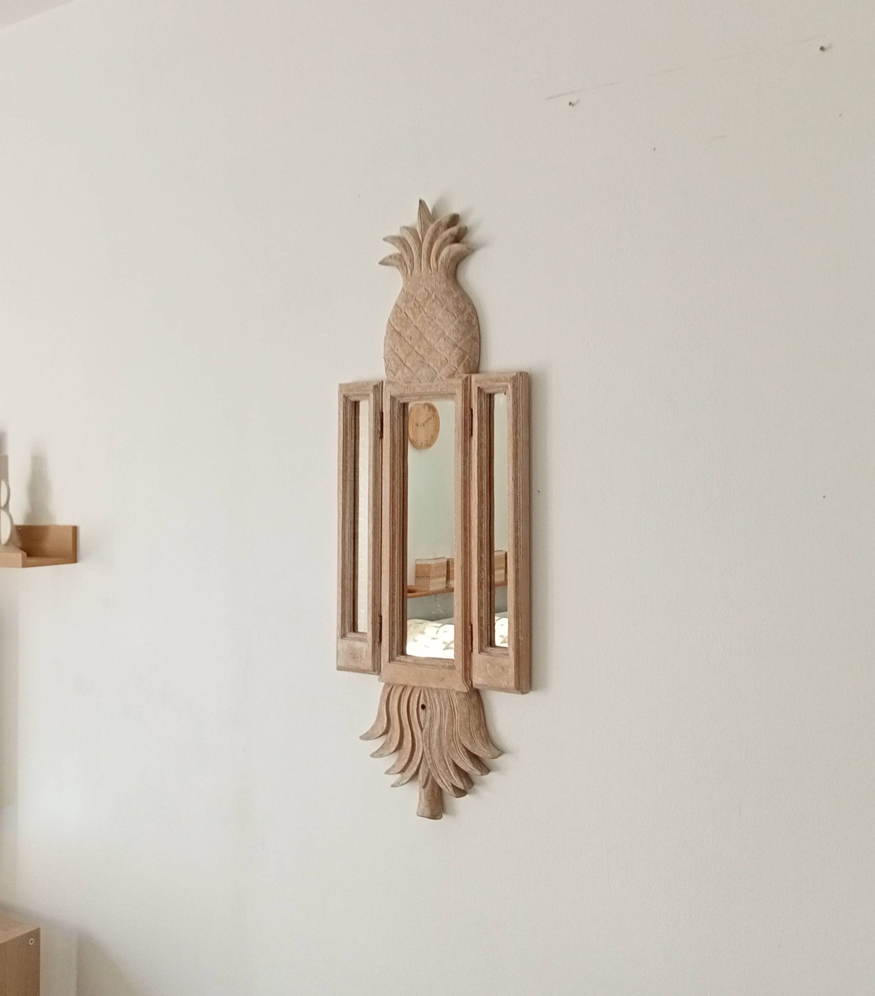 Miroir triptyque Art déco Ananas en bois sculpté