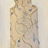 Painting signed “Japanese Kintsugi vase” mixed media + iridescent gold