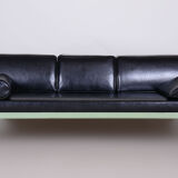 Restored black bauhaus sofa, robert slezak, high-quality leather, chrome-plated steel, 1930s