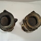 Pair of Small Cast Iron Vases Patterns Grapes Vines France Vintage Art Nouveau
