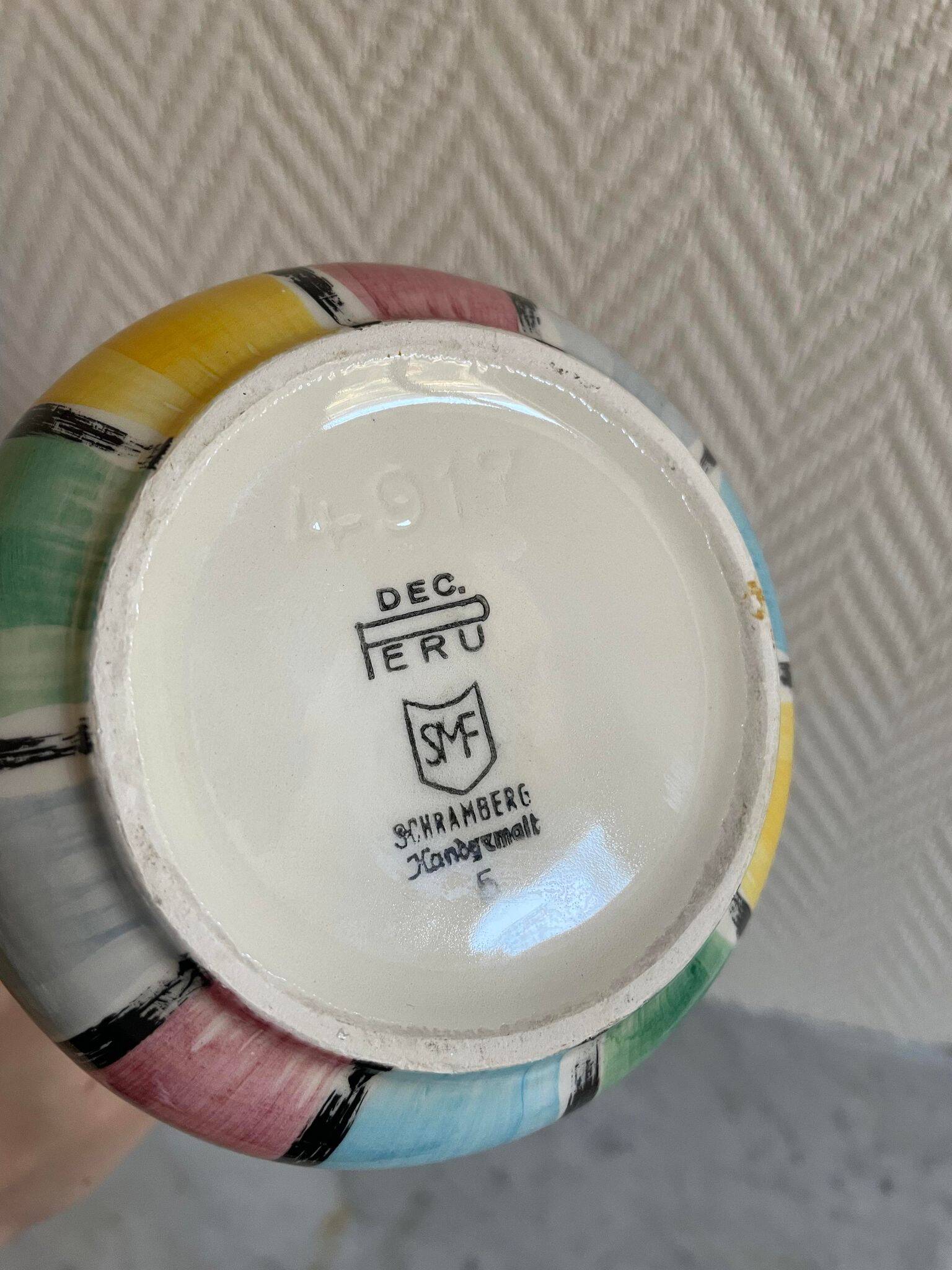 Schramberg Majolika Fabrik ceramic vase Mondrian style